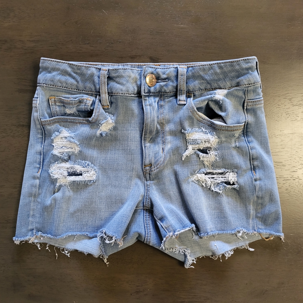 Distressed Blue Denim Shorts